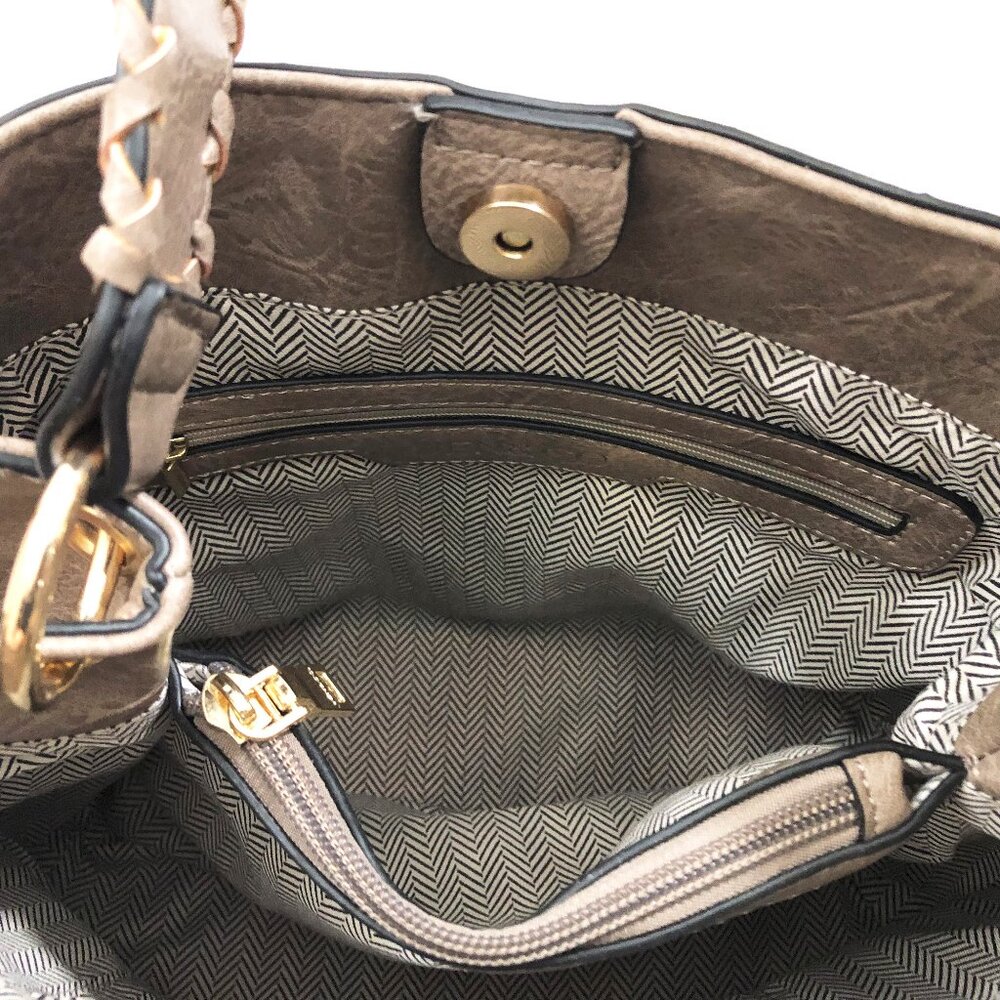 Jen & Co Satchel Maude 11.5x10x5.5 inches Grey/Green & Taupe Handbag Purse - Picture 5 of 7